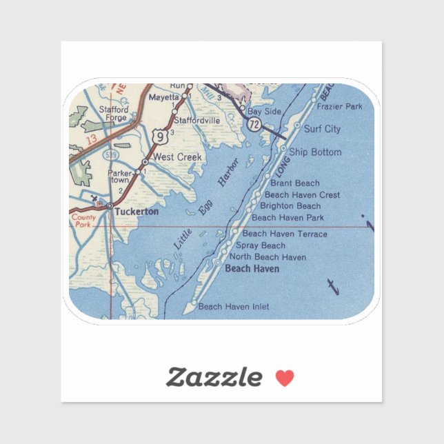 Pegatina Mapa de Vintage de Tuckerton NJ (Hoja)