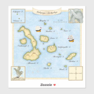 Pegatina Mapa del Archipiélago Faux Antique Galápagos con b