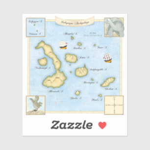 Pegatina Mapa del Archipiélago Faux Antique Galápagos con b