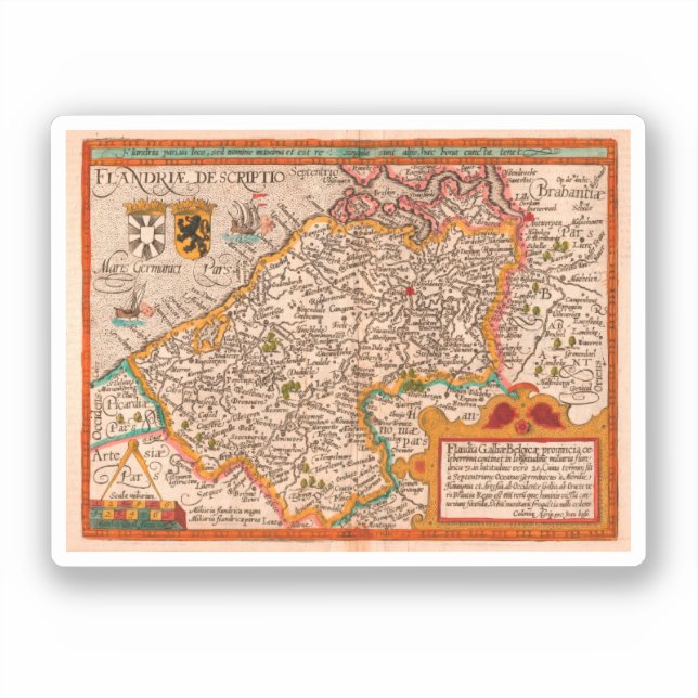 Pegatina Mapa del condado de Flandes (1609) (Anverso)