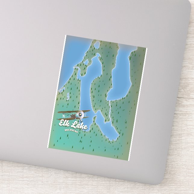 Pegatina Mapa del lago Elk Michigan (Detalle)