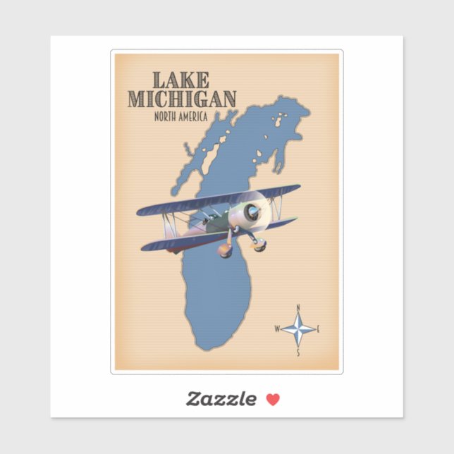 Pegatina Mapa del lago Michigan Norteamérica (Hoja)