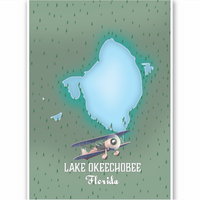 Pegatina Mapa del lago Okeechobee Florida. (Anverso)