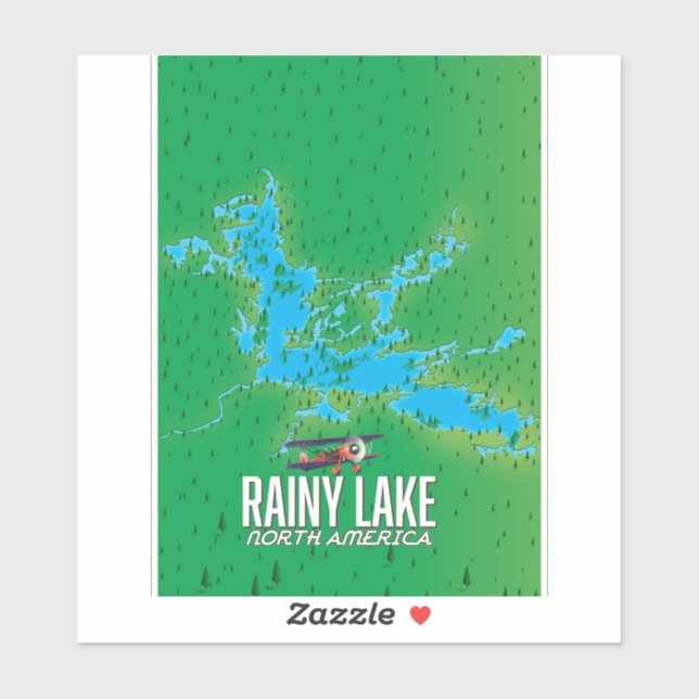 Pegatina Mapa del lago Rainy Lake North American (Hoja)