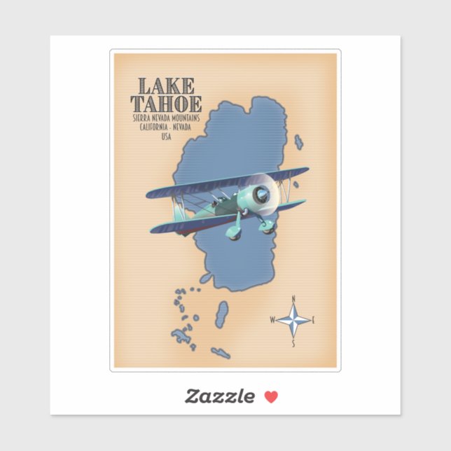 Pegatina Mapa del Lago Tahoe Sierra Nevada California Nevad (Hoja)