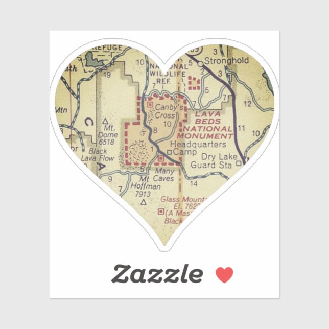 Pegatina Mapa del Monumento Nacional de Lava Beds (Hoja)