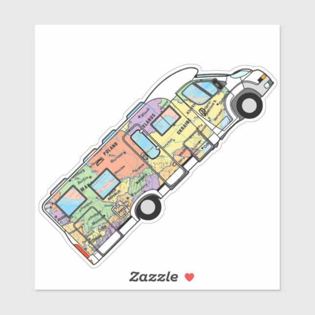 Pegatina Mapa del mundo de las autopistas RV itinerantes (Hoja)