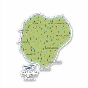 Pegatina Mapa del parque nacional de Dartmoor en Inglaterra