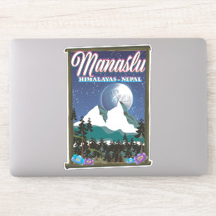 Pegatina Mapa del póster de viaje de Manaslu Himalayas Nepa