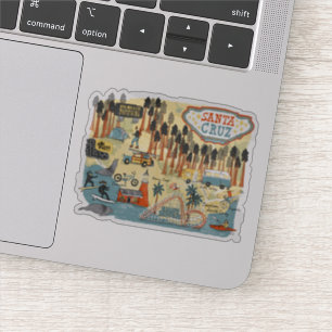 Pegatina Mapa ilustrado California de Santa Cruz