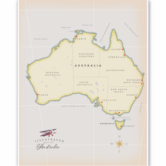 Pegatina Mapa ilustrado de Australia (Anverso)