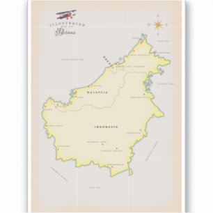 Pegatina Mapa ilustrado de Borneo