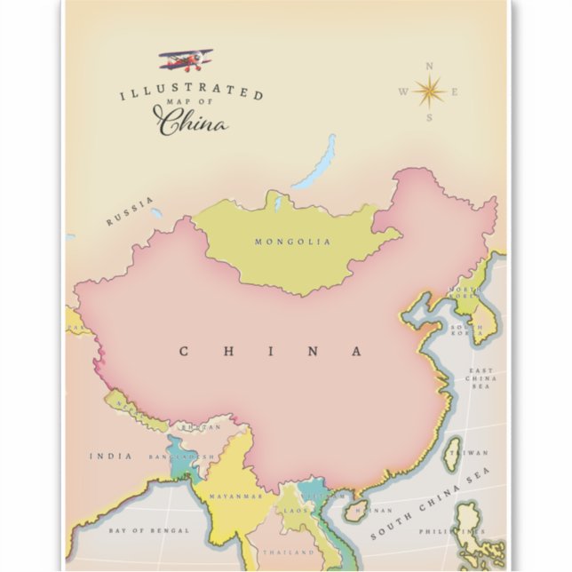 Pegatina Mapa ilustrado de china (Anverso)