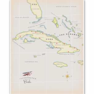 Pegatina Mapa ilustrado de Cuba