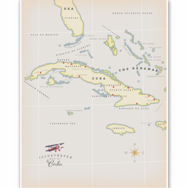 Pegatina Mapa ilustrado de Cuba (Anverso)