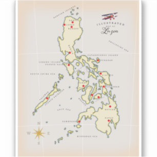 Pegatina Mapa ilustrado de Filipinas de Luzón