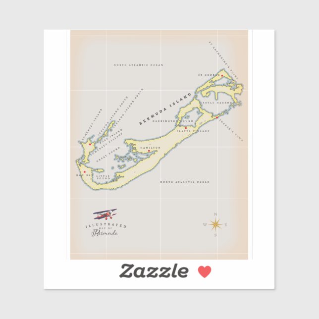 Pegatina Mapa ilustrado de las Bermudas (Hoja)