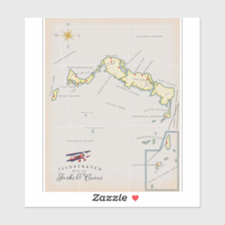Pegatina Mapa ilustrado de las Islas Turcas y Caicos