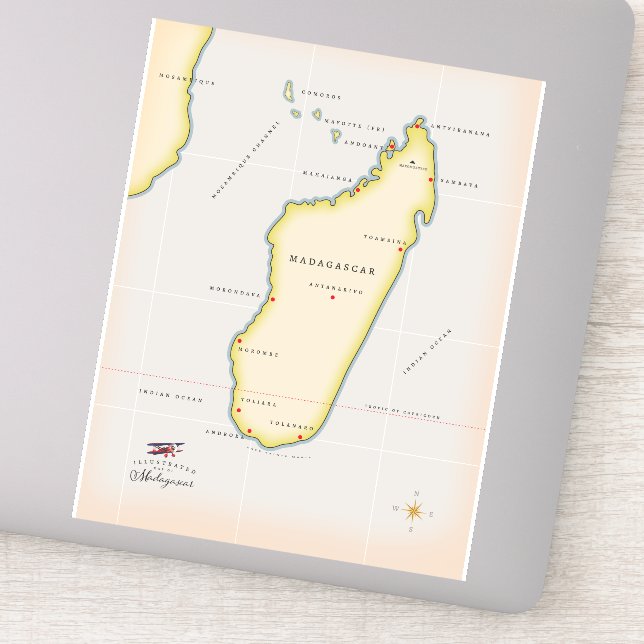 Pegatina Mapa ilustrado de Madagascar (Detalle)
