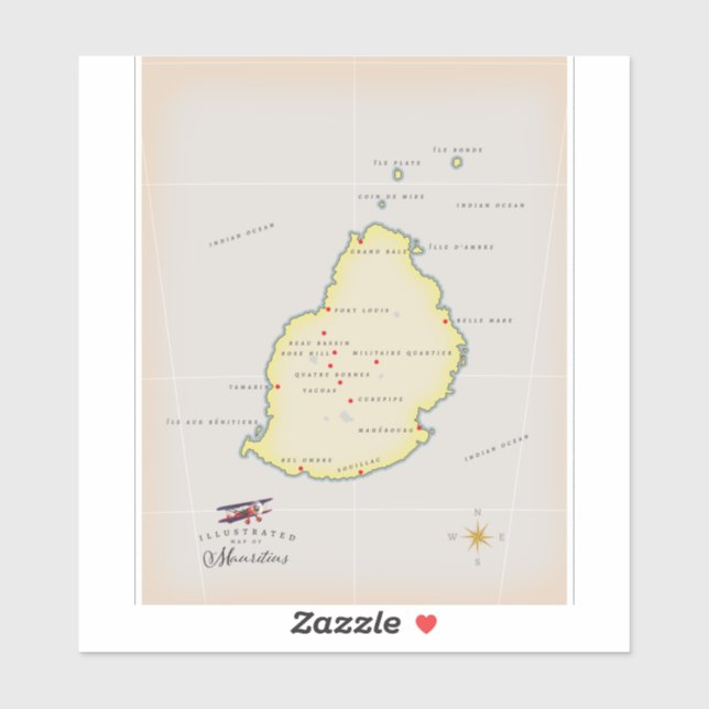 Pegatina Mapa ilustrado de Mauricio (Hoja)