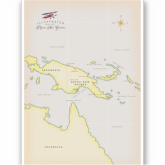 Pegatina Mapa ilustrado de Papúa Nueva Guinea