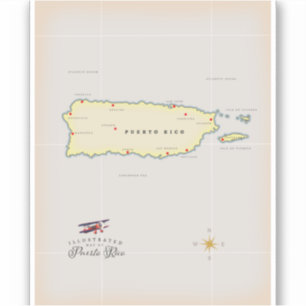 Pegatina Mapa ilustrado de Puerto Rico.
