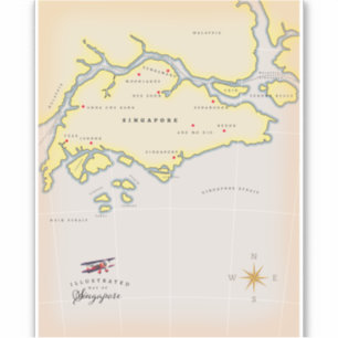 Pegatina Mapa ilustrado de Singapur