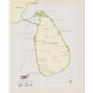 Pegatina Mapa ilustrado de Sri Lanka