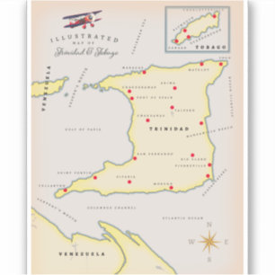 Pegatina Mapa ilustrado de Trinidad y Tobago