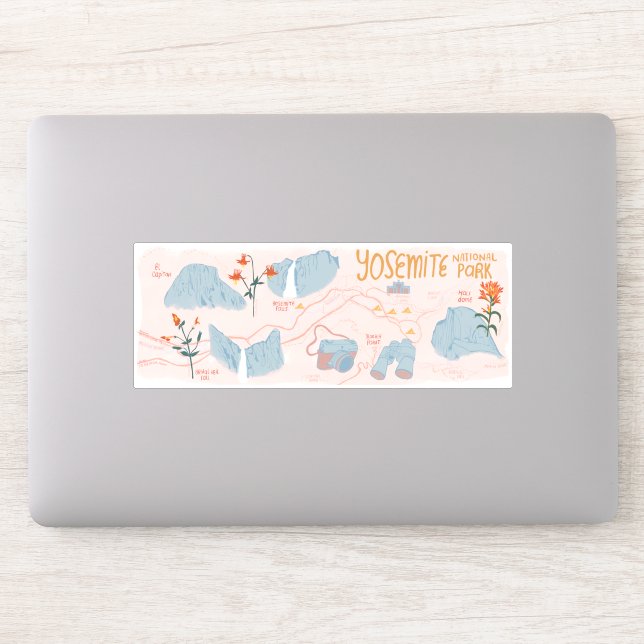Pegatina Mapa ilustrado del Parque Nacional Yosemite de Cal (Ordenador)