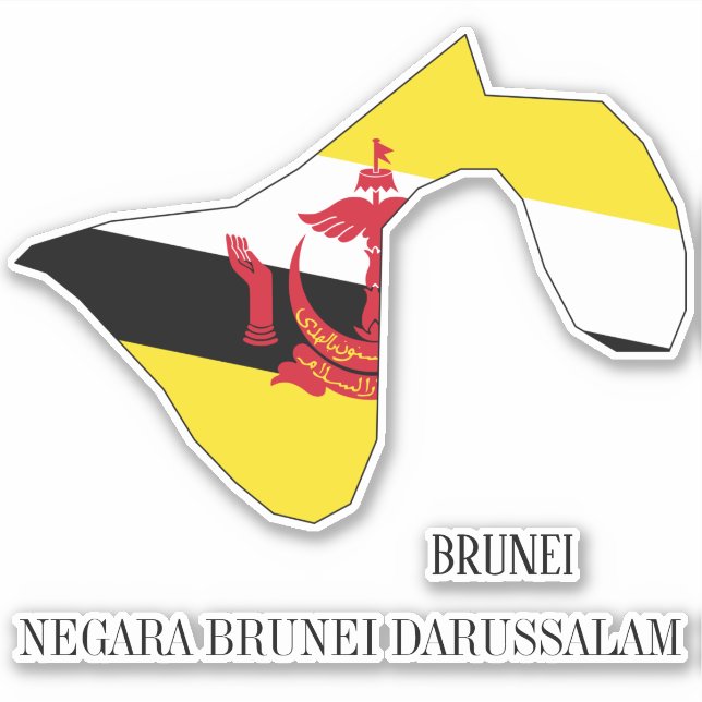 Pegatina Mapa patriótico con bandera de Brunei (Anverso)