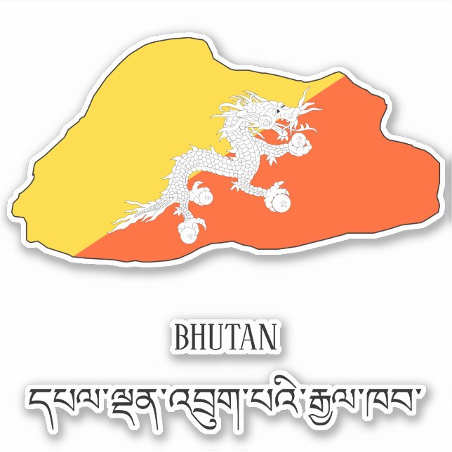 Pegatina Mapa patriótico con bandera de Bután (Anverso)