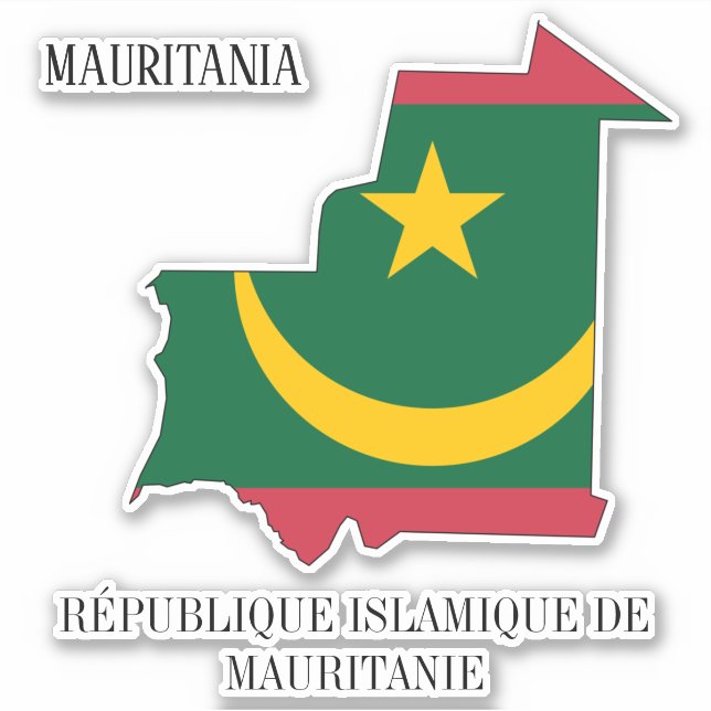 Pegatina Mapa patriótico con bandera de Mauritania (Anverso)