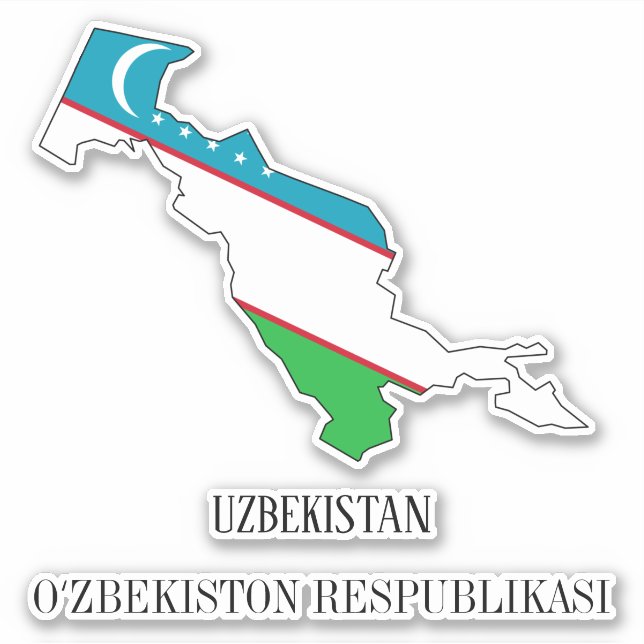 Pegatina Mapa patriótico con bandera de Uzbekistán (Anverso)