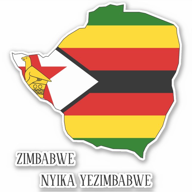 Pegatina Mapa patriótico con bandera de Zimbabue (Anverso)