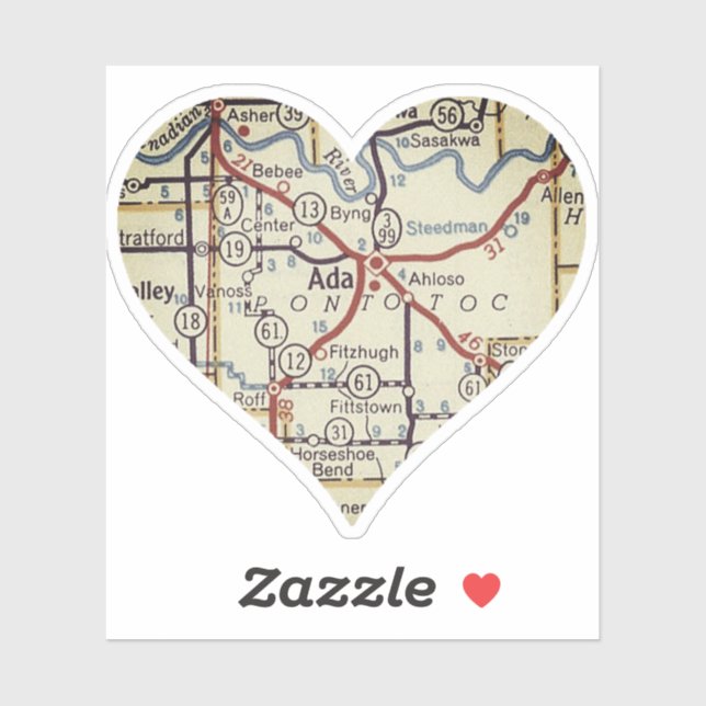 Pegatina Mapa retro de Ada OK (Hoja)