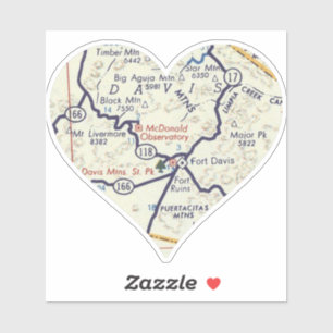 Pegatina Mapa retro de Fort Davis TX