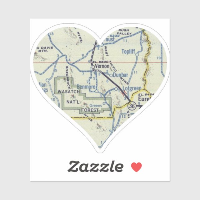 Pegatina Mapa retro de Heart Vernon Utah (Hoja)