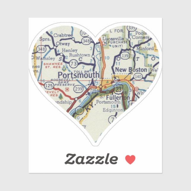 Pegatina Mapa retro de Portsmouth Ohio (Hoja)