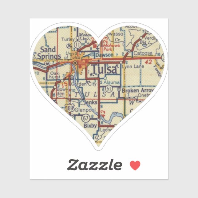 Pegatina Mapa retro de Tulsa OK (Hoja)