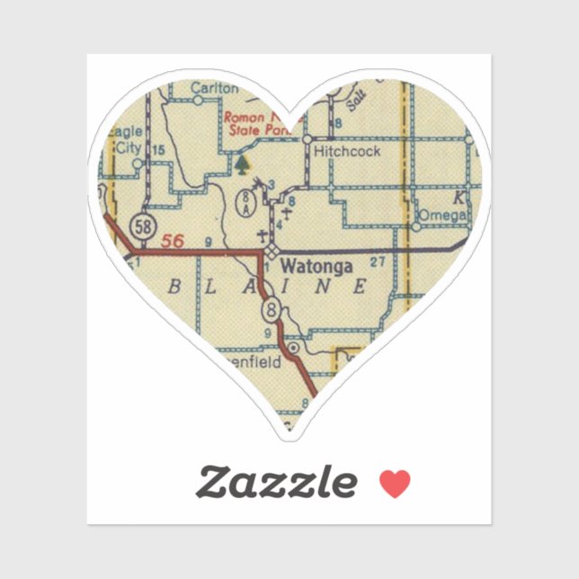 Pegatina Mapa retro de Watonga OK (Hoja)