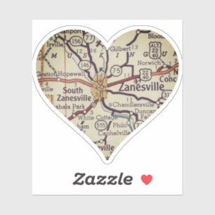 Pegatina Mapa retro de Zanesville Ohio