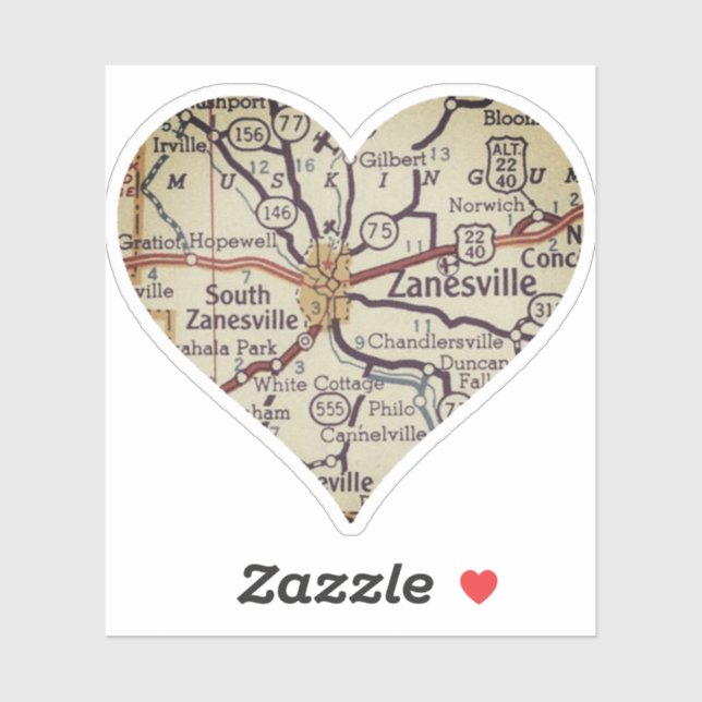 Pegatina Mapa retro de Zanesville Ohio (Hoja)