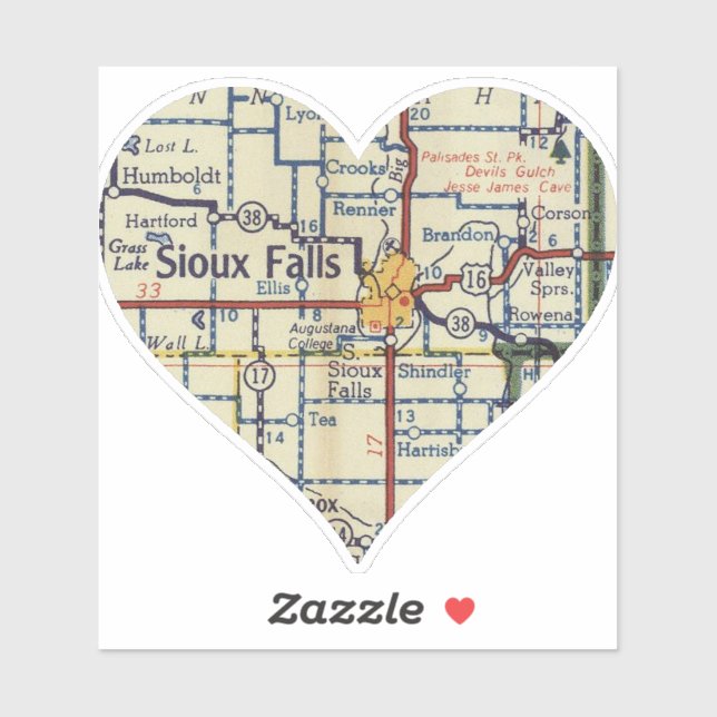 Pegatina Mapa SD de las cataratas de Sioux antiguas (Hoja)