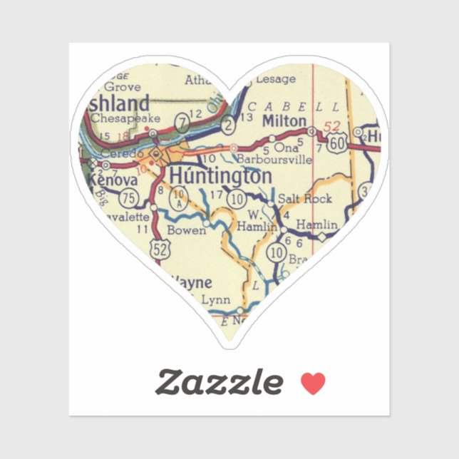 Pegatina Mapa Vintage de Huntington WV (Hoja)