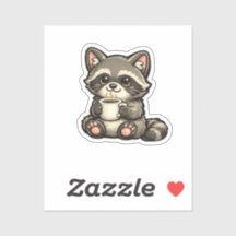 Mapache Adorable con Café – Animal Kawaii Acogedor