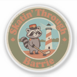 Pegatina Mapache Canadiense Retro Barrie Hockey