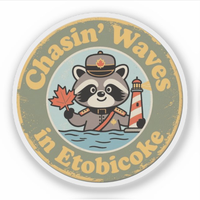 Pegatina Mapache de la costa vintage de Etobicoke (Anverso)