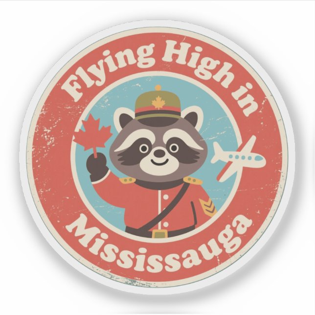 Pegatina Mapache Volador Retro Mississauga (Anverso)