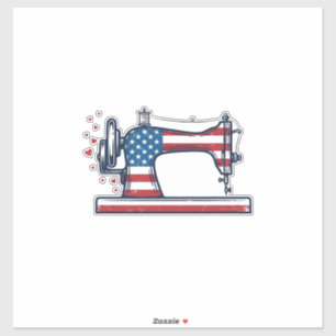 Pegatina Máquina de coser patriótica grabado vintage Vector